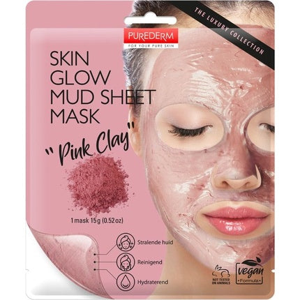 PUREDERM Skin Glow Mud Sheet Pink Clay Face Mask