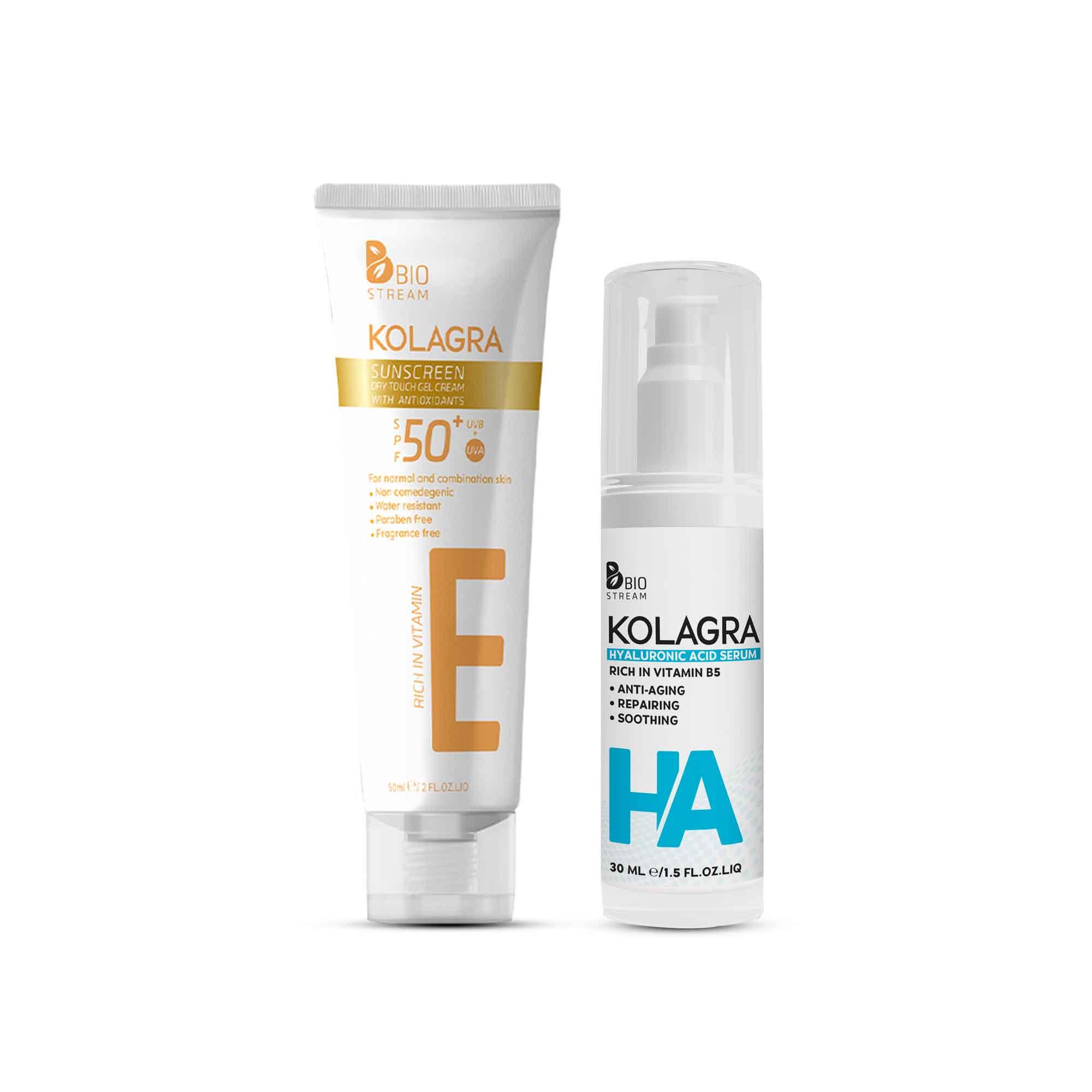 Kolagra Hyaluronic Acid Serum + Kolagra SUNSCREEN SPF50+ - Beauty Bounty