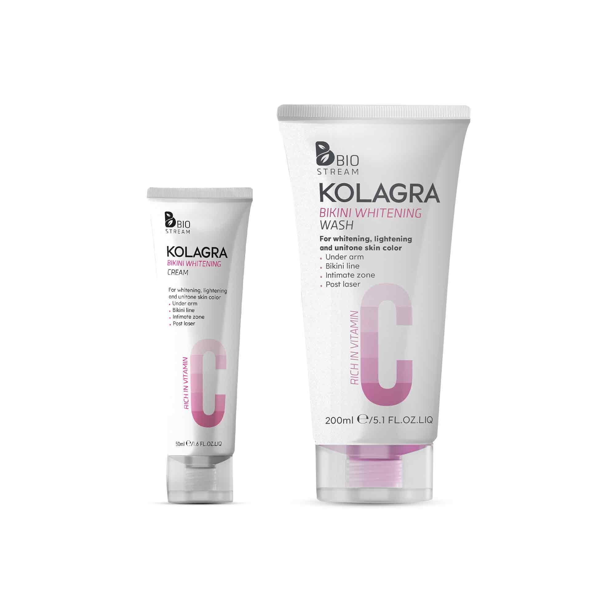 Offer Kolagra BIKINI WHITENING WASH 200ml + Kolagra BIKINI WHITENING CREAM 50ml - Beauty Bounty