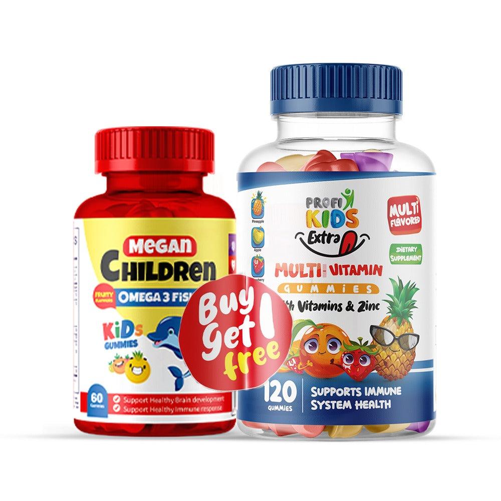 Profikids Extra Multivitamin 120 Gummies+ Megan Omega 60 Pieces Jar free 180 Piece - Beauty Bounty