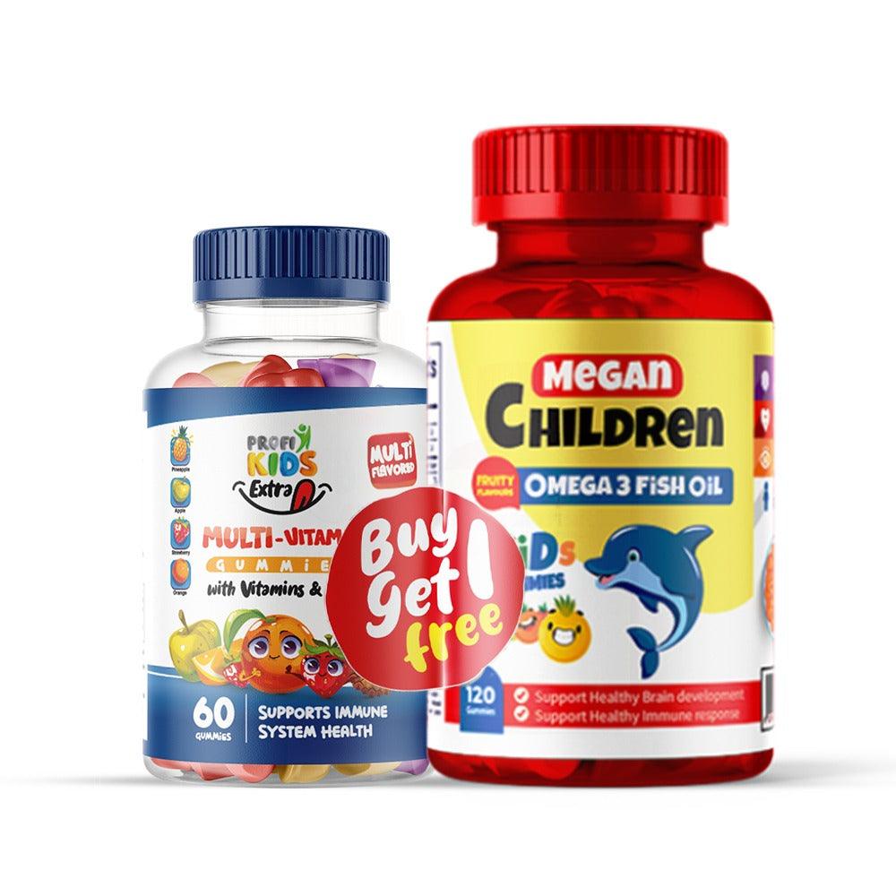 Profikids Megan Omega 120 Gummies +Profikids Extra Multivitamin 60 Pieces Jar free 180 Piece - Beauty Bounty