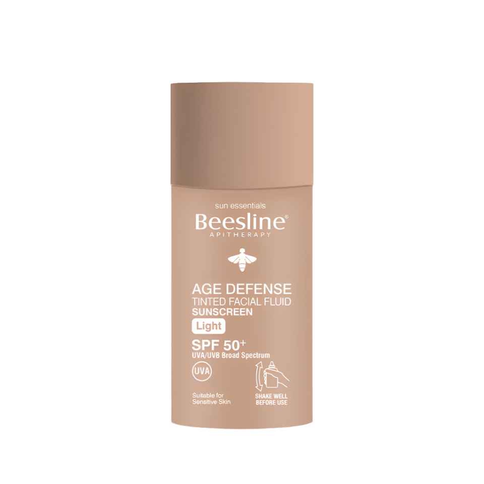 Beesline AGE DEFENSE TINTED FACIAL FLUID SUNSCREEN Light SPF 50+ - Beauty Bounty