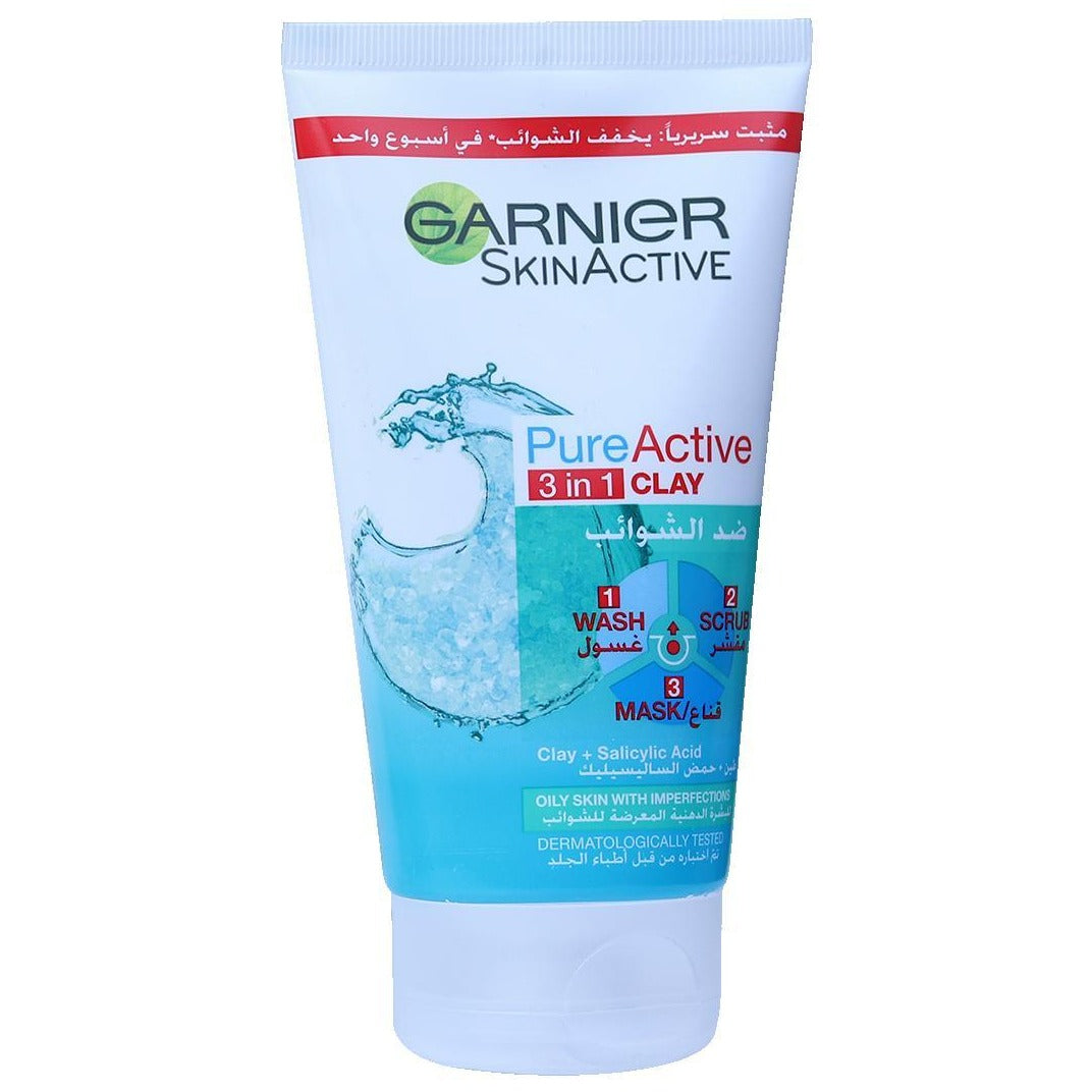 Garnier Active Pur Clay 3in1 wash Scrub Mask 150ml - Beauty Bounty