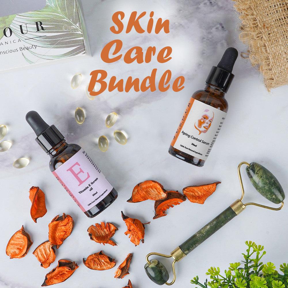 Juzour Botanica Skin Care Bundle 30ml+30ml
Aging-Control Serum + Vitamin E Serum + Marble Facial Roller - Beauty Bounty